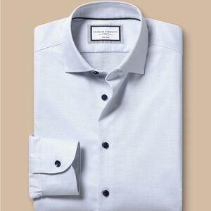 Charles Tyrwhitt Semi-Spread Collar Non-Iron Dot Stretch Texture Shirt Medium